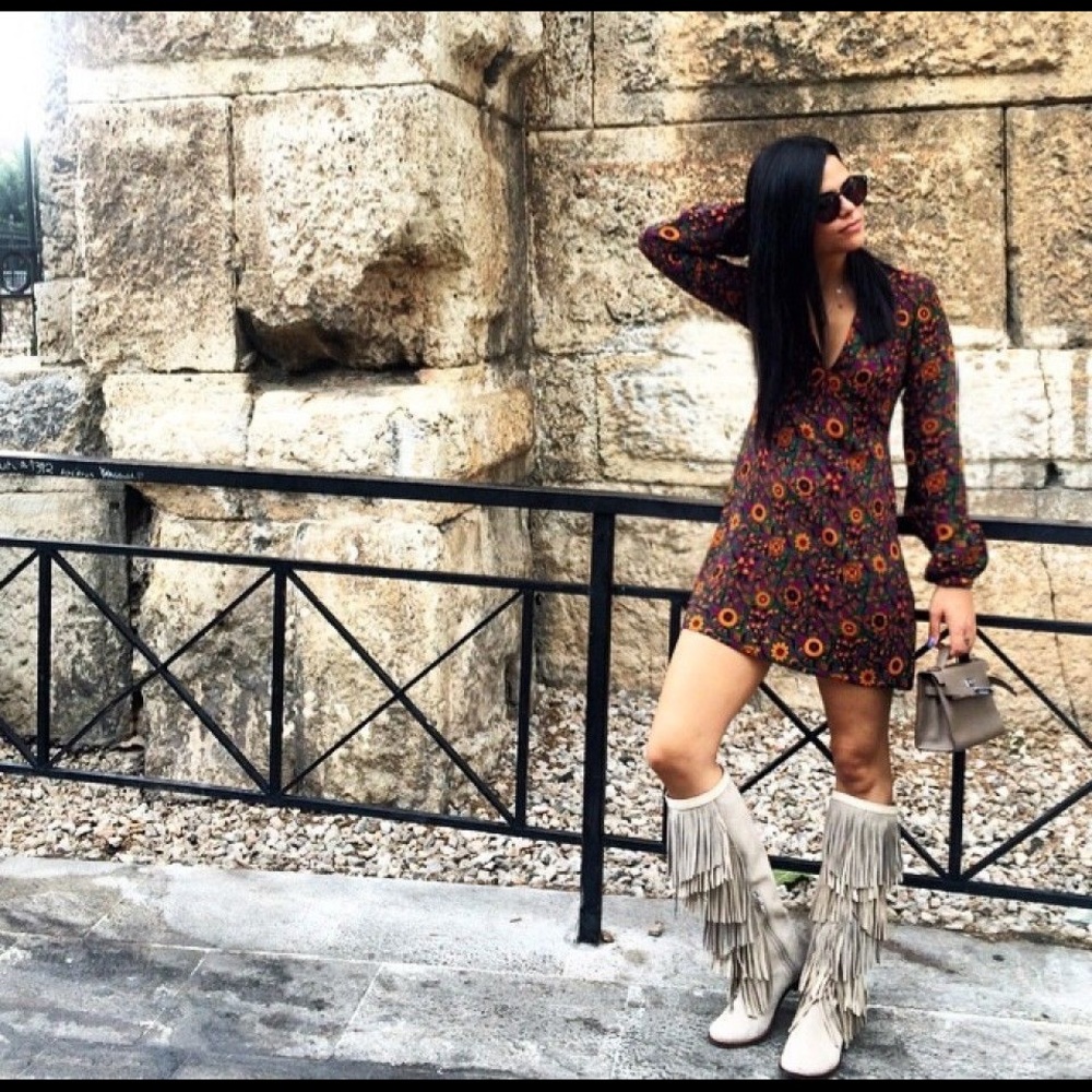 Zara suede leather fringe knee high boots Coachella Festivals Size 6